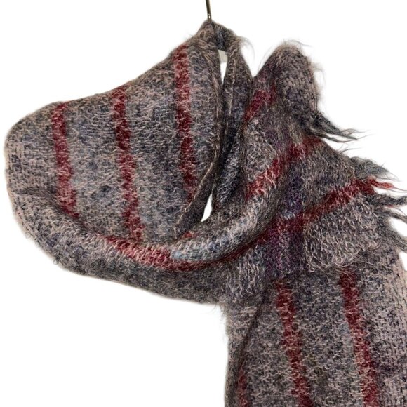Scottish Mohair Pile wool vintage gray red stripes plaid scarf - Picture 3 of 4
